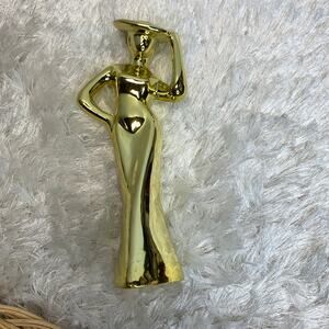 80s 90s Gold Lady Figurine Shelf Decor 9" x 3 x 2"